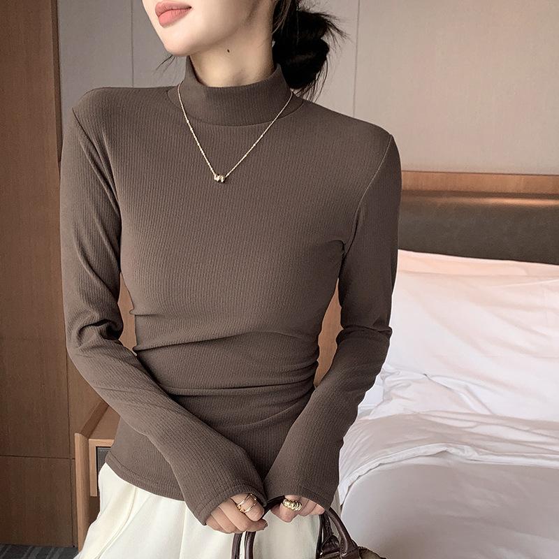 Широкая полосатая однотонная полуводолазка базового слоя для женщин, облегающий и узкий топ со средней горловиной, можно носить как внутри, так и снаружи