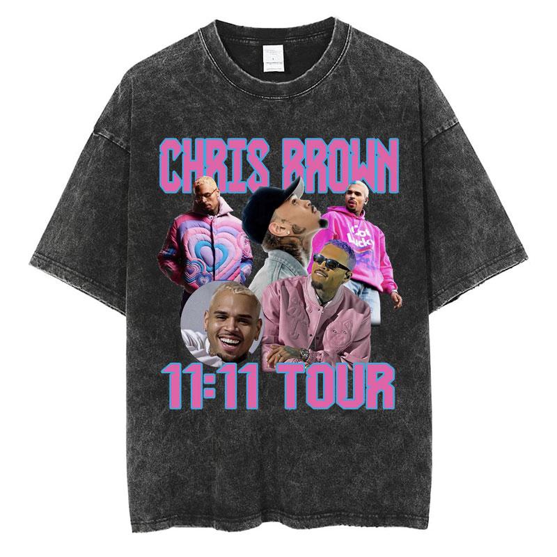 Chris Brown Breezy Bowl XX Concert Tour Washed T Shirts Vintage Hip Hop Gothic T Shirt Mens Oversized Cotton Tshirt Streetwear