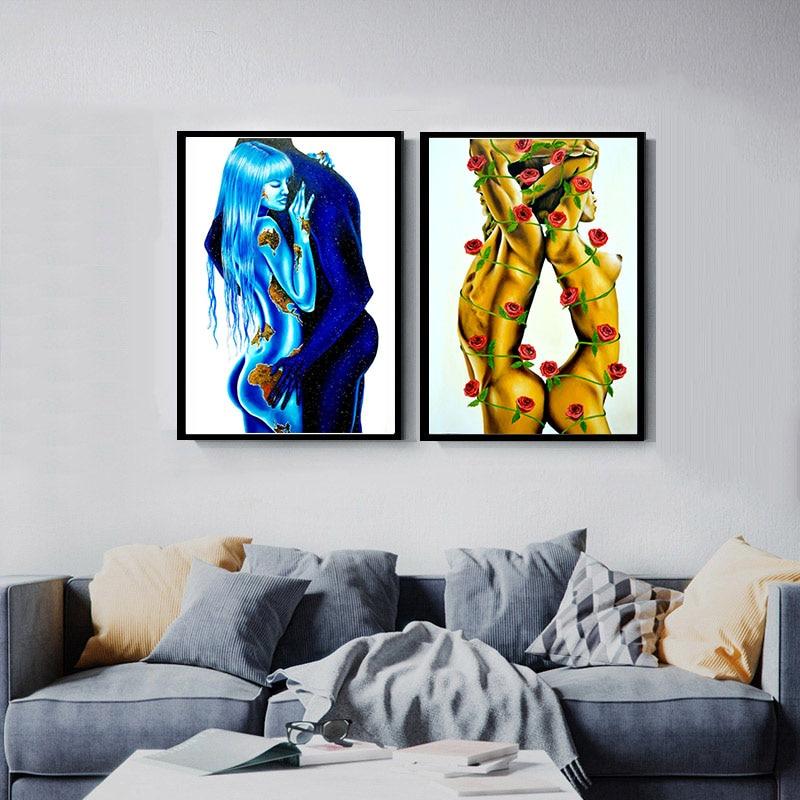 5d Diy Diamond Painting Nude Body Lover Body Art Flower Full Mosaic Embroidery Round Rhinestone Cross Stitch Home Decoration