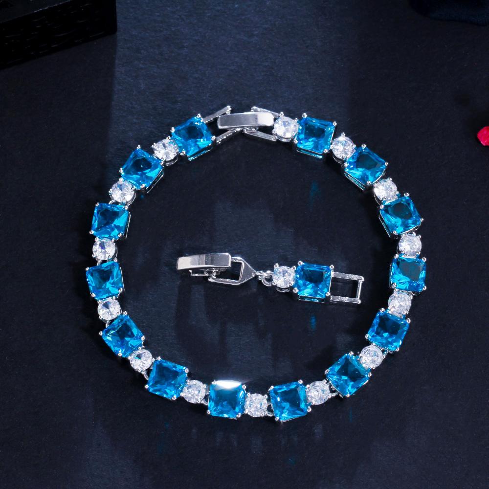 CMM Classic Light Blue Cubic Zirconia Square Tennis Bracelet