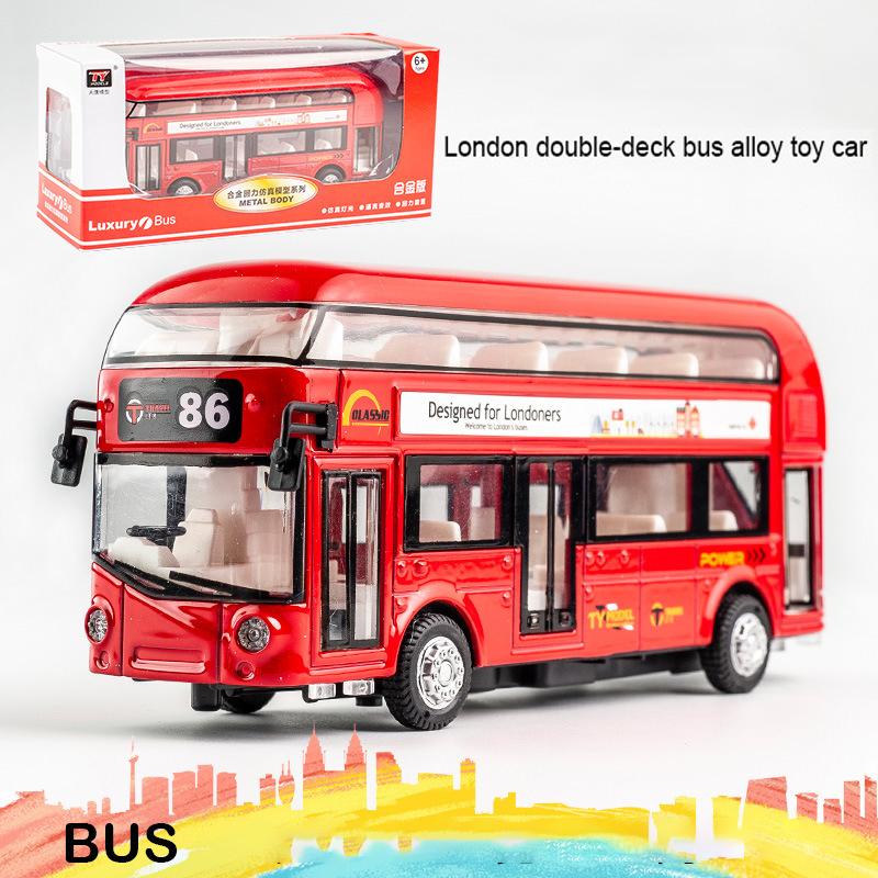 Двухэтажный автобус, литая под давлением модель игрушки, игрушечный автомобиль с откатным механизмом со звуком и светом для детей, коллекция подарков для мальчиков и девочек