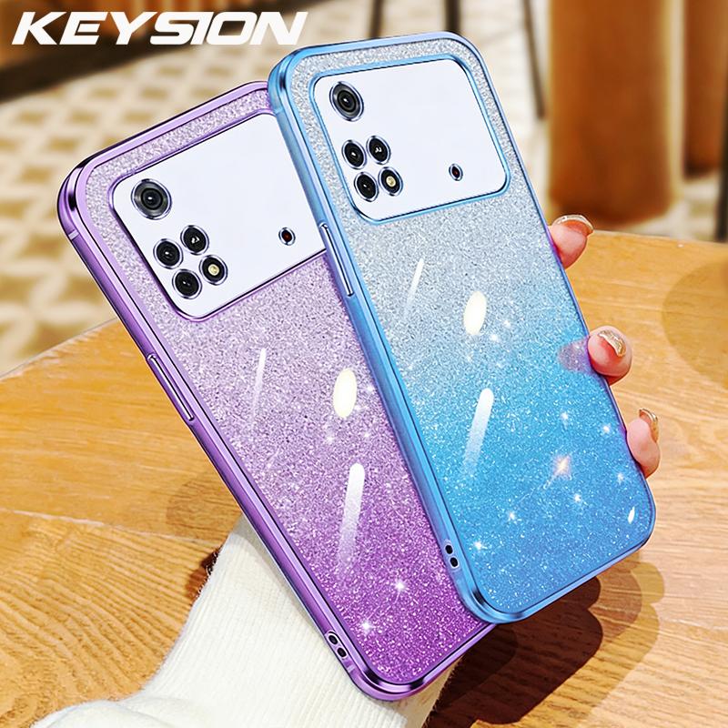 KEYSION Роскошный чехол-бампер с покрытием и блестками для Xiaomi POCO M4 Pro 4G 5G, прозрачный, из мягкого ТПУ, противоударная задняя крышка для POCO M4 Pro 5G