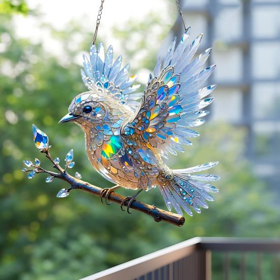 Синяя птица подвесное украшение витражное стекло искусство птица орнамент 2D плоский акрил