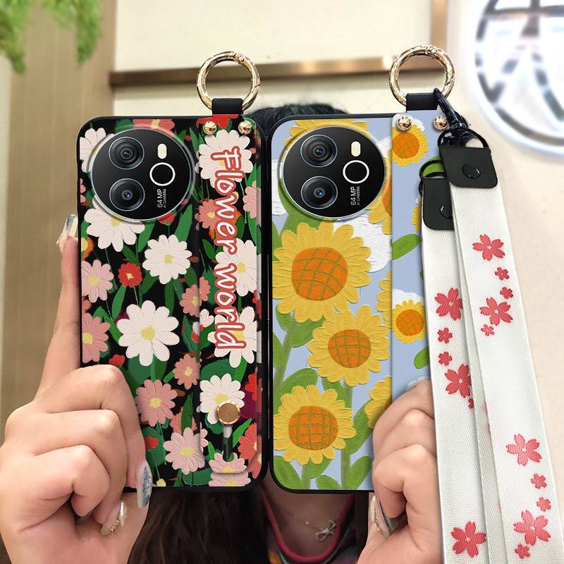 Protective Ring Phone Case For Blackview Shark8/Oscal Tiger12 Kickstand Phone Holder Lanyard Anti-knock Anti-dust Flower