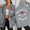 Disappointed But Not Surprised Rose Flower Print Zipper Hoodie Woman All-Match Hoody Autumn Pocket Clothes Loose Fleece Top
