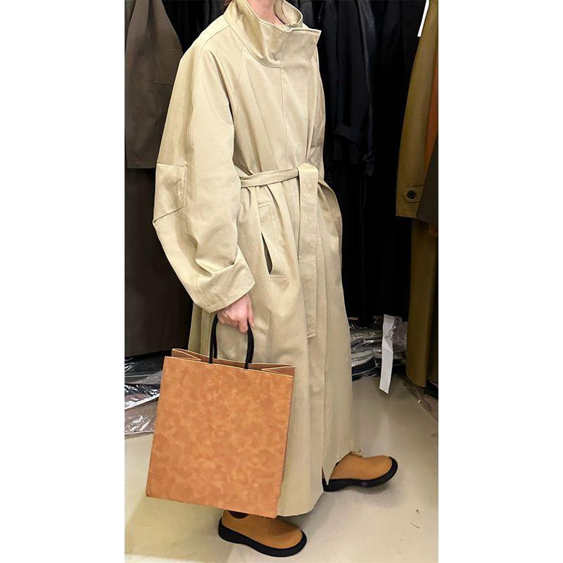 2026 Womens Long Trench Coat Stand Collar Solid Color Casual Loose Outerwear