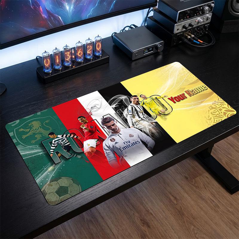 Cristiano Ronaldo Custom Large Mouse Pad, Personalized Name Text Print, Football Logo Non‑Slip Desk Mat Gaming Gift