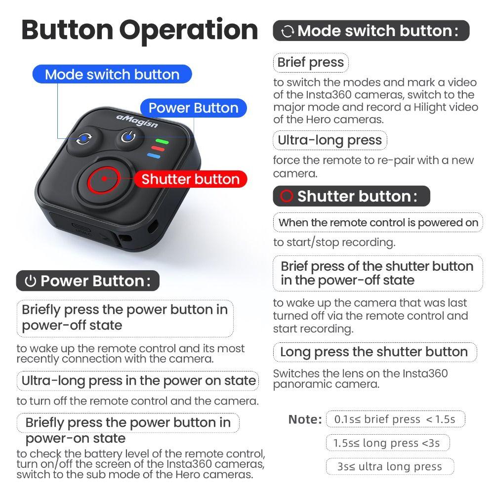 Bluetooth-пульт дистанционного управления 50M с ремешком на запястье Bluetooth-контроллер для Insta360 X5/X4/AcePro 2