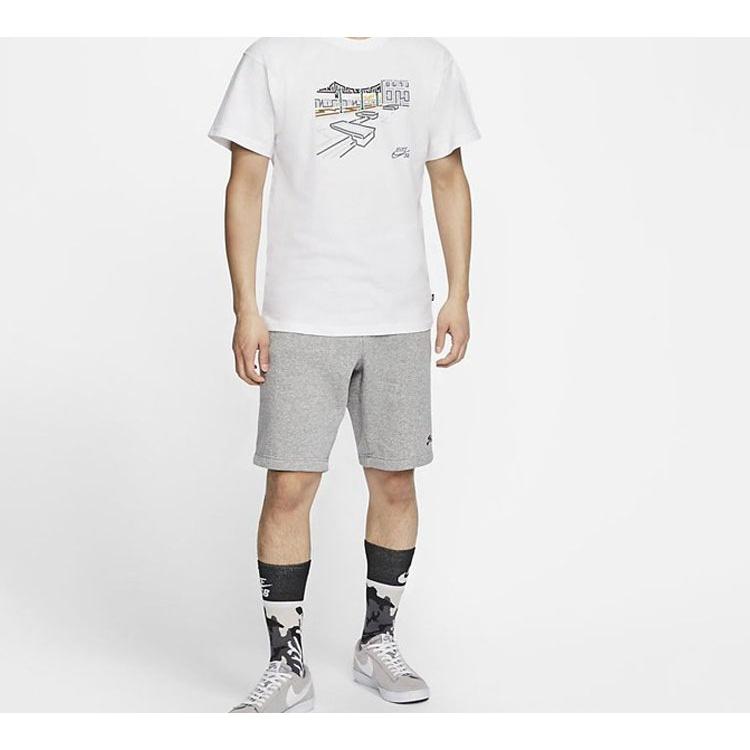 Nike Graffiti Printing Skateboard Short Sleeve White Men's CU0287-100
