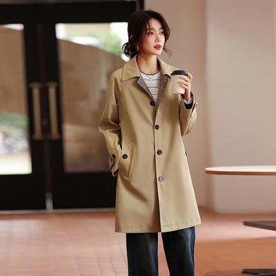 Однобортный хаки тренч женский на раннюю весну новая популярная повседневная маленькая средняя и длинная куртка