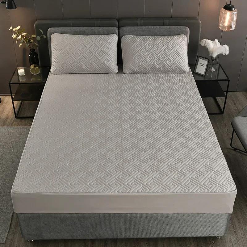 Моющийся наматрасник с эластичной лентой, стеганая хлопчатобумажная простыня, утолщенный чехол для кровати, защита для матраса для королевы и короля