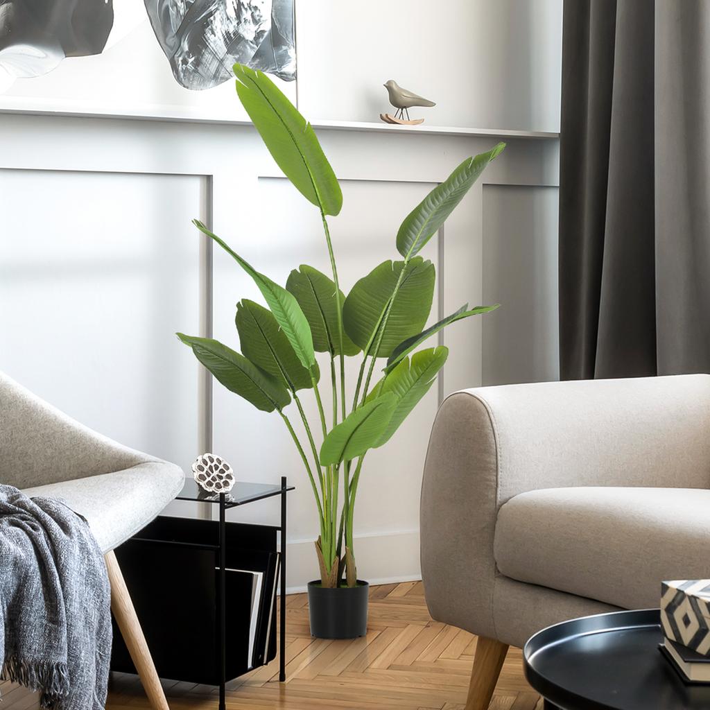 Indoor artificial plant 160 cm, artificial tree with plastic pot and flocked soil, green