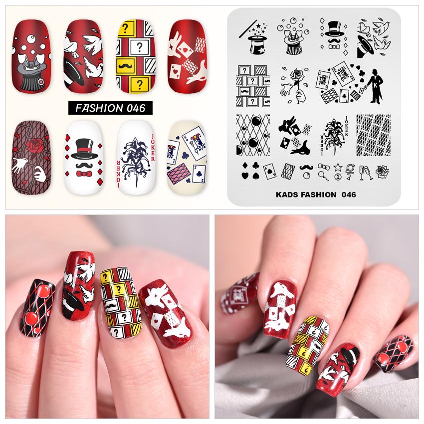 kads Модные 046 пластины для штамповки ногтей, игральные карты, волшебные шляпы, шаблоны, маникюрные пластины для штамповки ногтей, инструменты для штамповки ногтей