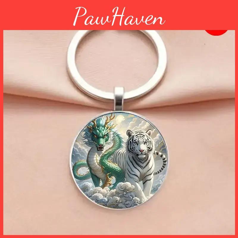 Mythical Dragon Keychain With Glass Pendant For Party Gift And Friendship