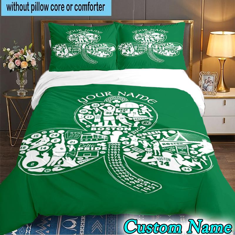 Custom Name 3PCS Boston Basketball Bedding Set,Including Duvet Cover And 2pcs Pillowcases Perfect for Bedroom,Dormitory,Fan Christmas gift
