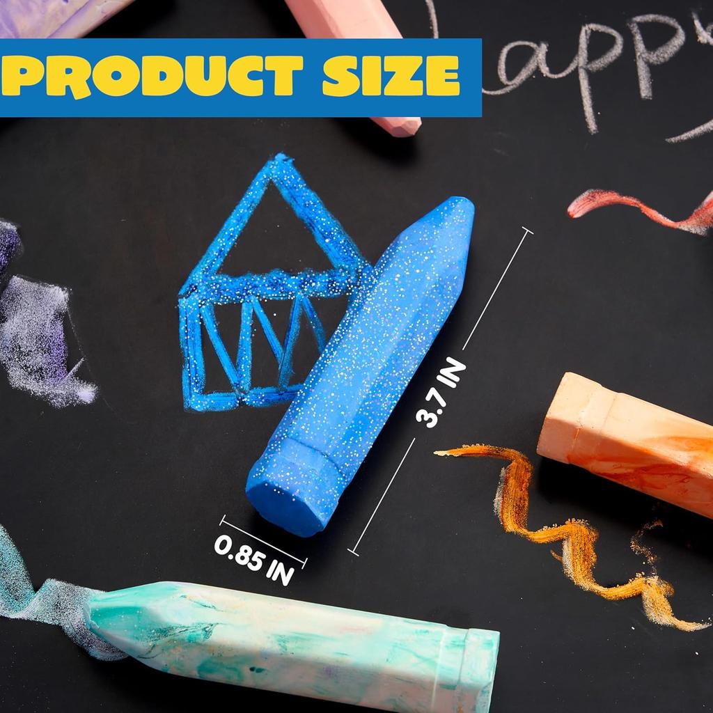 JOYFY 36 PCS Washable Sidewalk Chalks Set in 6 Packs 18 Colors Including 12 Tie Dye 12 Glitter & 12 Neon Color Outdoor Chalks