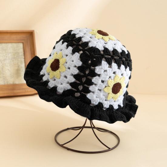 Мультяшная шерстяная шапка с аппликацией в виде вишневого гриба, вязаная шапка, полая, конфетного цвета, детский головной убор, ведро