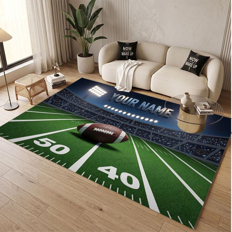 American Football Theme Soft Crystal Velvet Rug Custom Name & Text Print Non Slip Floor Rug for Bedroom Living Room