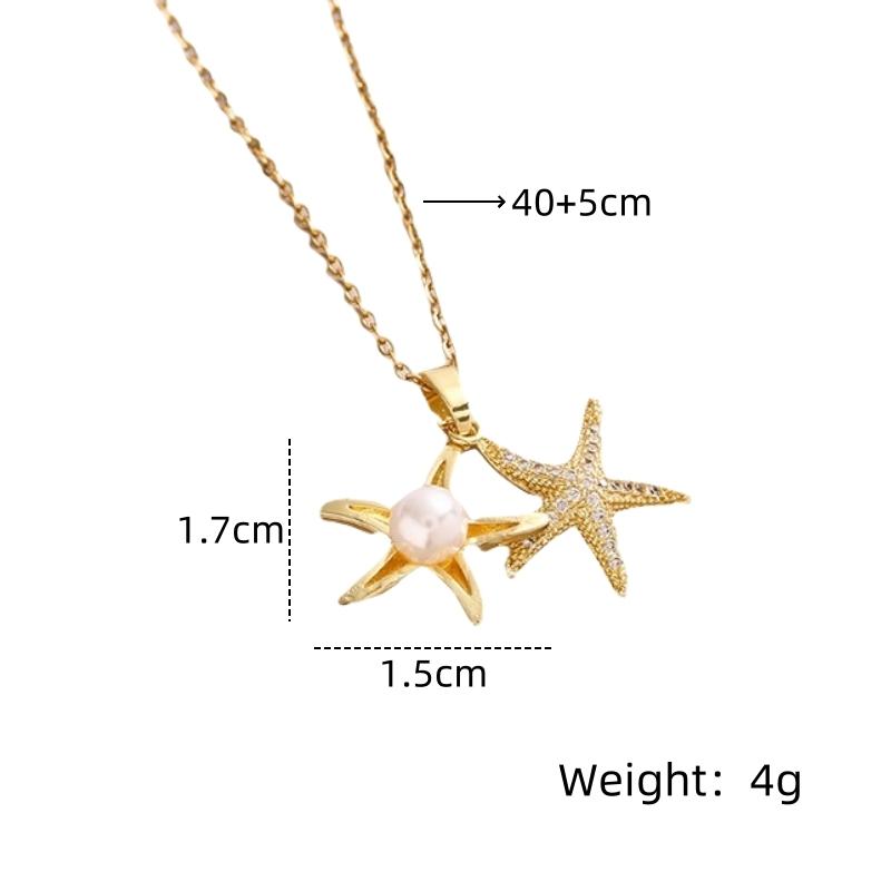 1pcs Copper Micro Set Zirconia Starfish Imitation Pearl Necklace Female Senior Sense of Light Luxury Collarbone Chain Jewelry