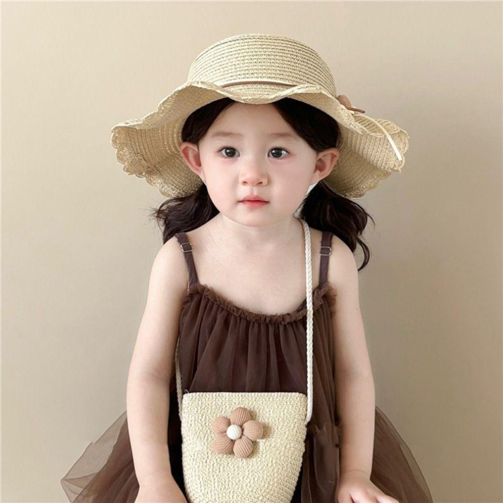 Korean Style Floral Straw Hat Spring Summer Baby Sun Hat Trendy Children Straw Hats  for Kids
