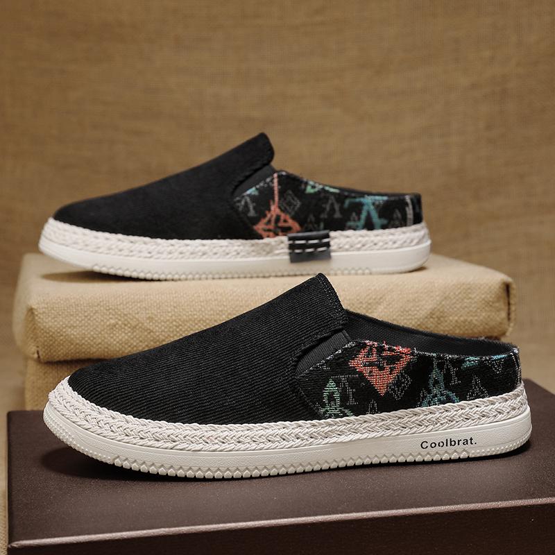 Men's Summer Canvas Slip-on Half Slippers Shoes Men's Casual Slippers Lazy Fashion Flats Shoes Men Loafers Breathable Slippers