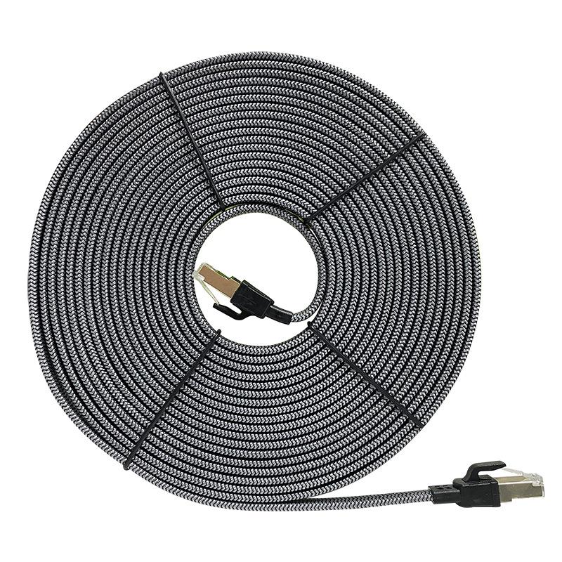 Category 8 Silver Braided Flat CAT8 10G Shielded Network Cable, Pure Copper, Anti-Interference Patch Cord for Computers.