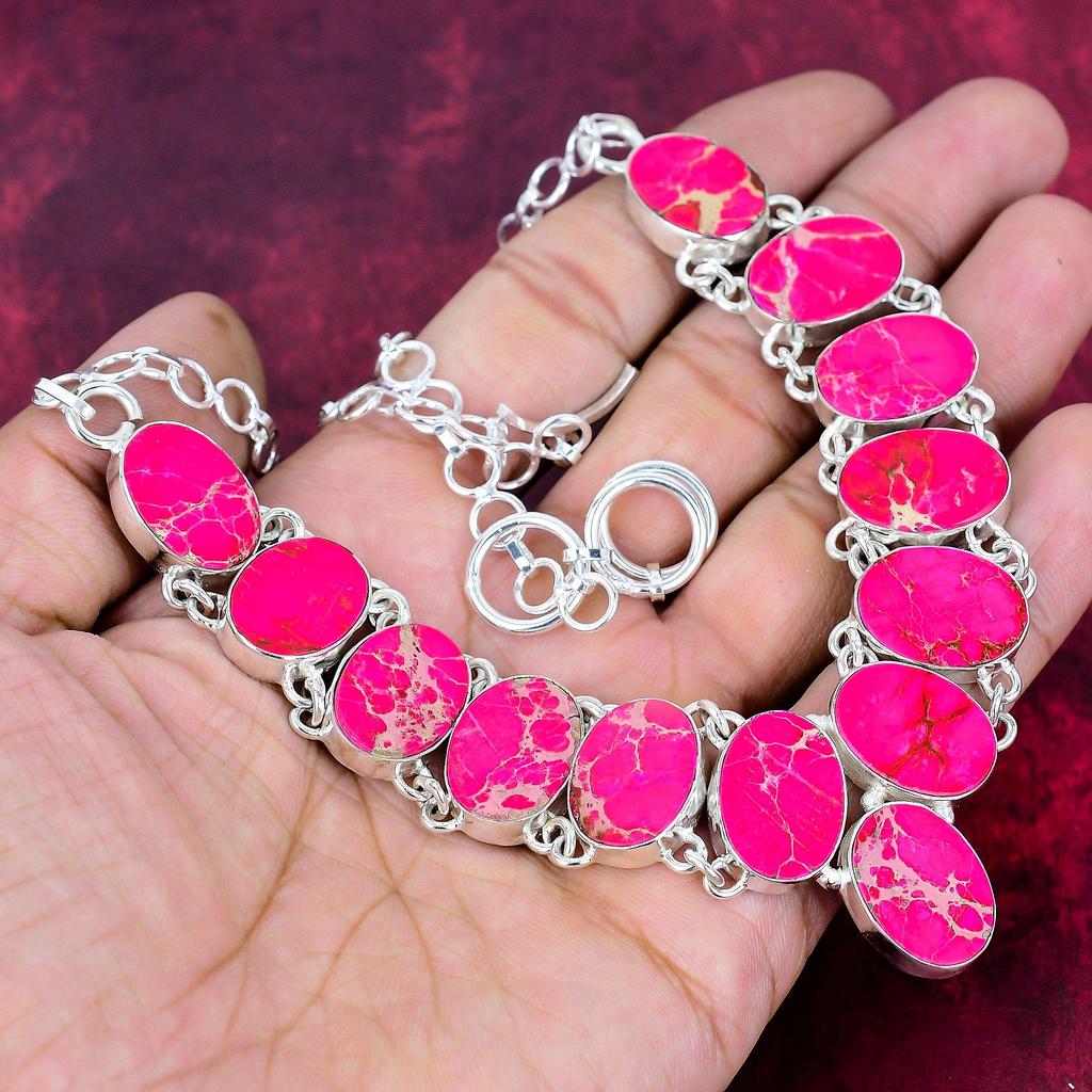 Ожерелье из розового морского осадка из цельного серебра 925 пробы с регулируемой цепочкой, ювелирное ожерелье ручной работы с драгоценными камнями на День памяти