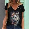 Летние винтажные женские футболки с принтом 3D животных и тигра, модная футболка с V-образным вырезом, свободная футболка, женская одежда в стиле аниме