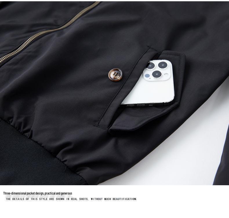 Мужская ретро куртка Harrington - Американский стиль крутого парня, Однотонная, Воротник-стойка, 3M Рабочая одежда для весны и осени.