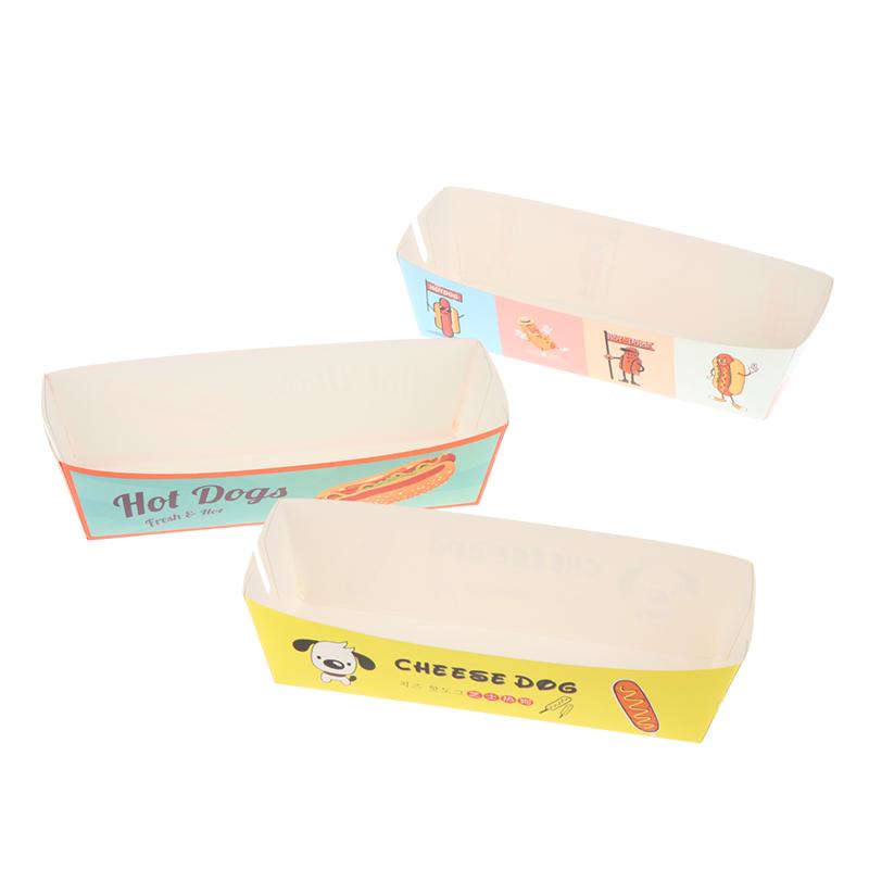 100 шт. Коробка для упаковки хот-догов без складывания Бумажная Одноразовая Посуда для вечеринок Поднос для подачи еды Для кейтеринга Упаковочные коробки