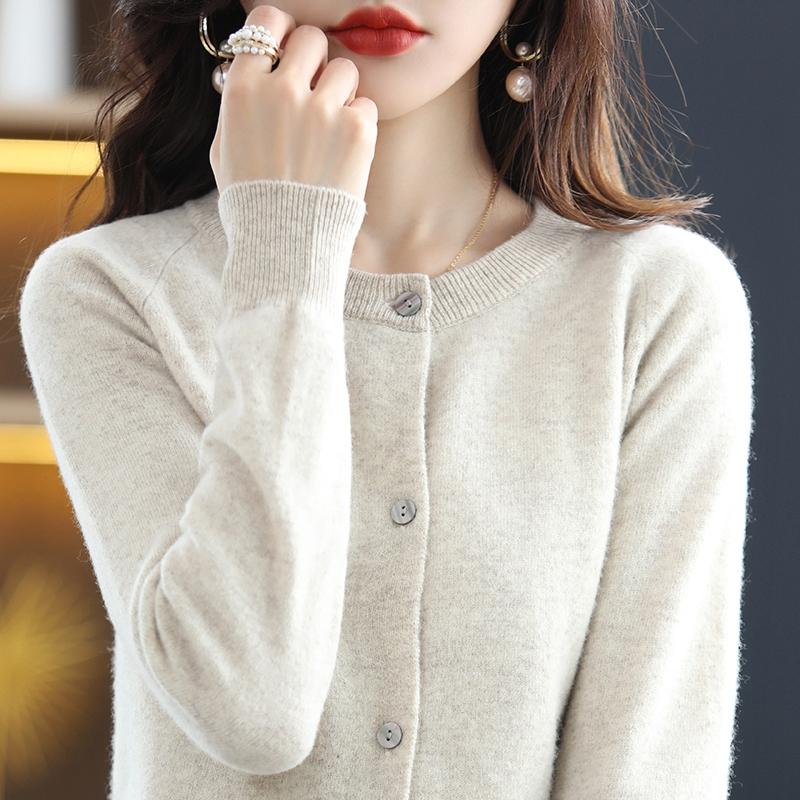 Женский кашемировый кардиган Qinghe Cashmere 30% кашемира 70% шерсти Осенне-зимний утолщенный кашемировый кардиган Мягкий и теплый