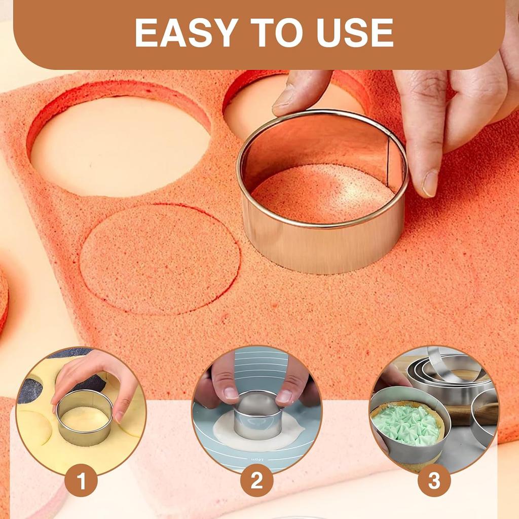 6pcs Round Cookie Biscuit Cutter Set Effortless Round Cookie Shaping Pastry Tool for Kitchen Pastry Donuts Fondant