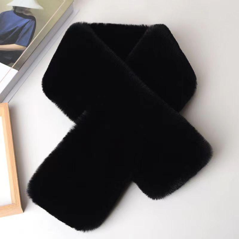 Женский зимний меховой шарф, однотонный, с крестиком, корейская версия, утолщенный, мягкий, плюшевый, воротник, рождественский шарф