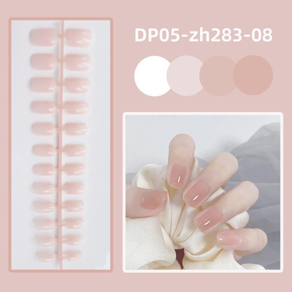 24pcs Detachable Short Square Head False Nails Solid Color Nail Tips Press False Nails Women