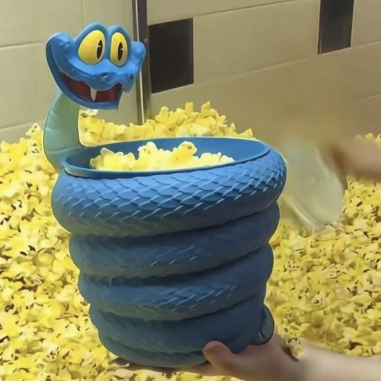 Blue Snake Popcorn Bucket Large Capacity Portable 3D Printed Reusable Popcorn Snack Bowl Container Cartoon