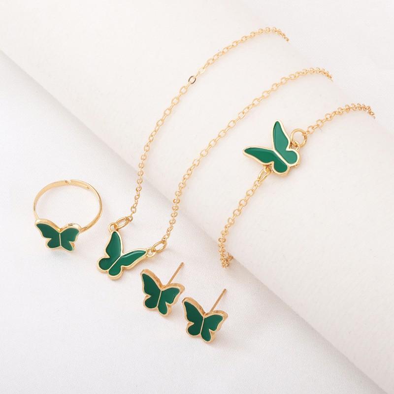 Elegant Butterfly Pendant Necklace Women Enamel Drip Design Minimalist Chic Jewelry Set In Multiple Colors
