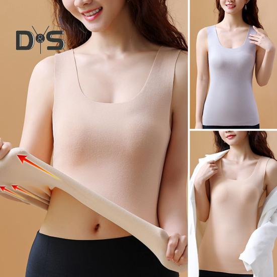 Autumn Winter DE Velvet Thermal Vest U Neck Sleeveless Tank Top Solid Color Seamless Warm Underwear Bottoming Tops