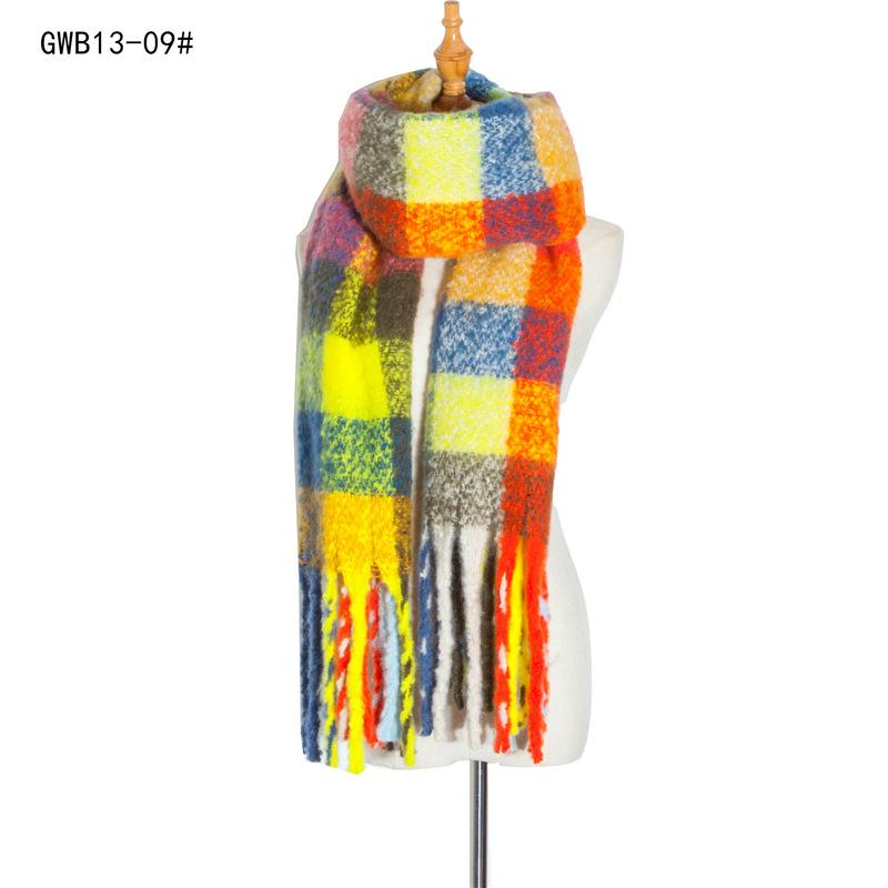 Осенне-зимний толстый клетчатый шарф с кисточками, женская шаль