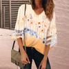 Женская рубашка, блузка, повседневные свободные рубашки, кружевные рубашки с рукавами 3/4, топы с v-образным вырезом и принтом, топы с принтом, футболки, футболки