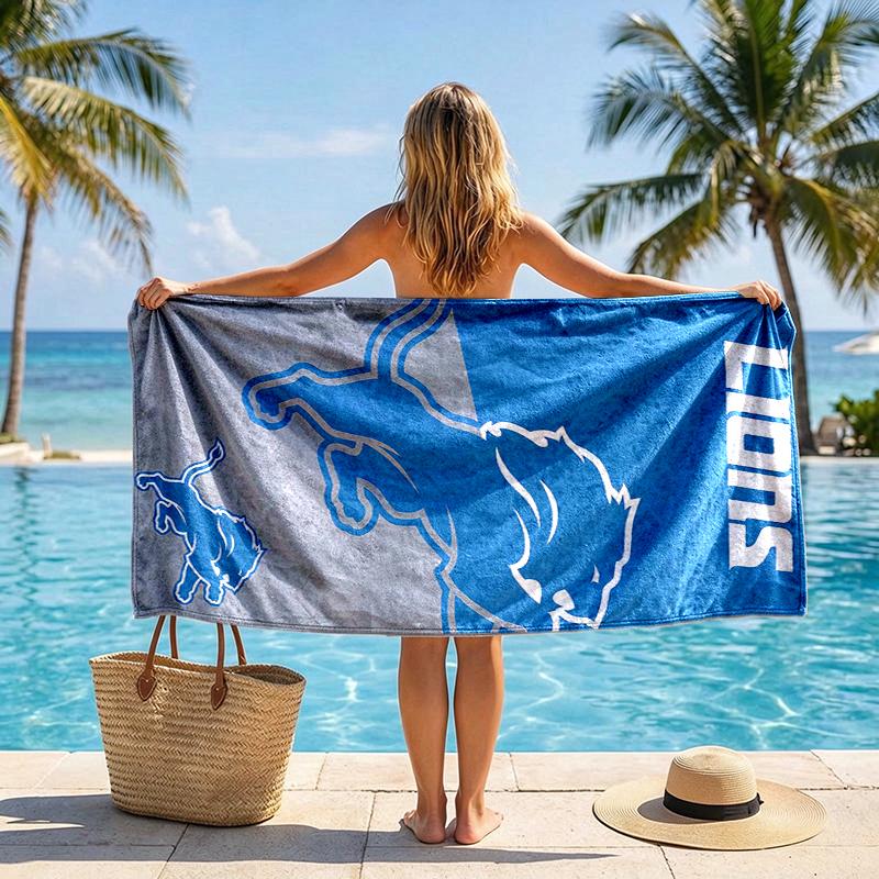 Detroit Lions print Quick Dry Beach Towel Microfiber Absorbent Portable Travel Swimming Towel