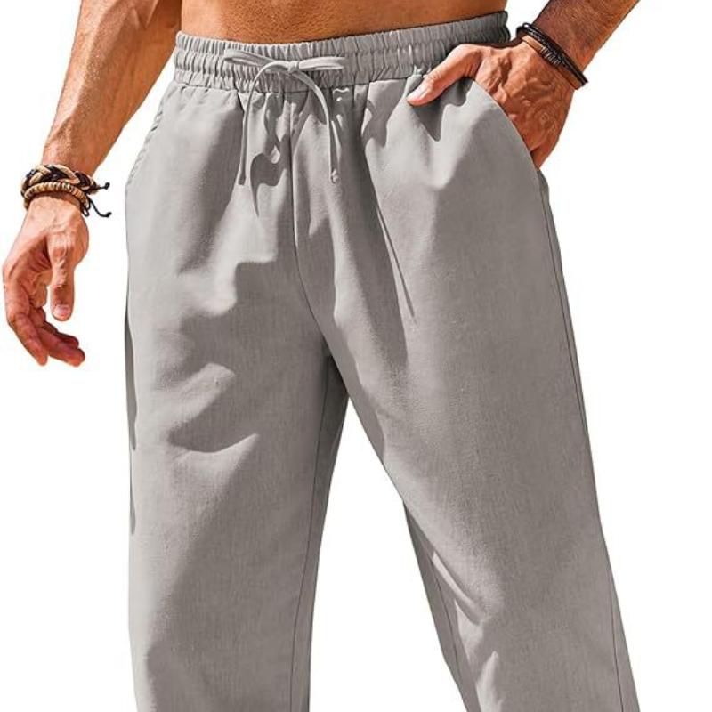 Новые мужские льняные повседневные брюки с эластичной талией и завязками на шнурке для занятий йогой и пляжем