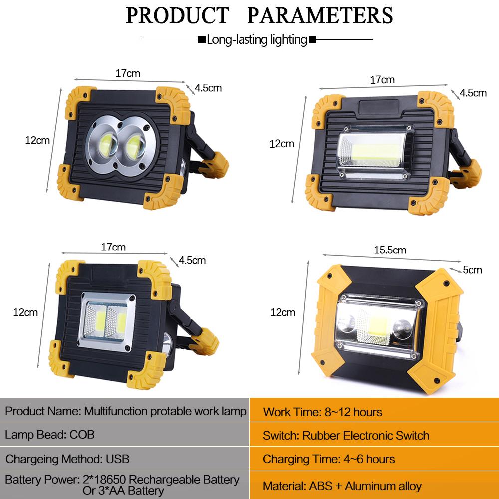 LED Work Light 18650 Rechargeable Searchlight Handheld Spotlight Outdoor Waterproof Emergency Light Auto Repair Light