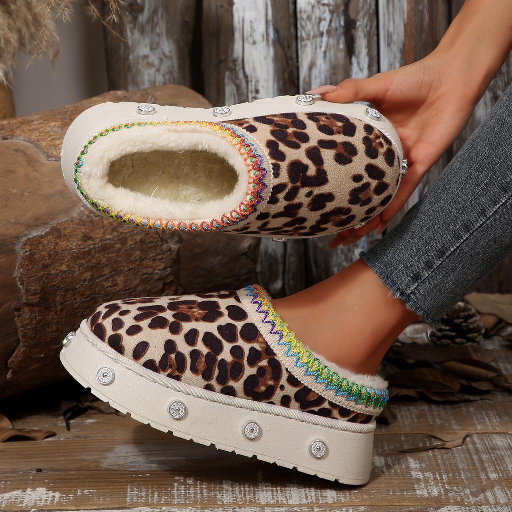 Snow Boots Are Casual, Wear Thick-soled Wool Shoes 2025 Autumn and Winter New Semi-toe Slippers Plush Women's Cotton Shoes