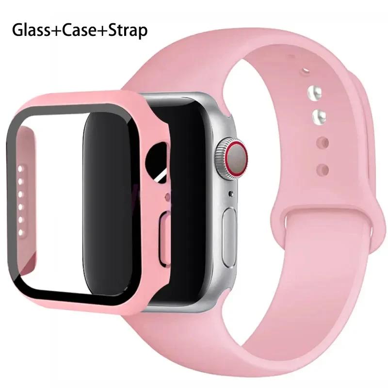 Стекло+корпус+ремешок для Apple Watch band 44 мм 45 мм 42 мм 41 мм 40 мм 38 мм Силиконовый ремешок для часов браслет iWatch series 8 9 7 6 5 4 3 SE
