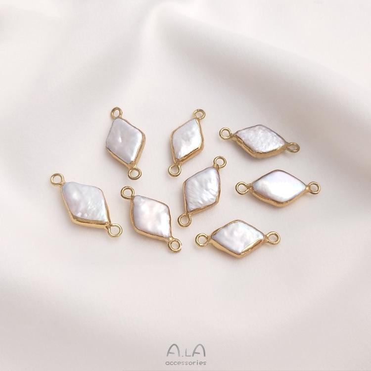 Натуральный барочный неправильной формы жемчуг с двумя отверстиями, рисовая бусина, плоская круглая подвеска для ручной работы, DIY, безельная оправа