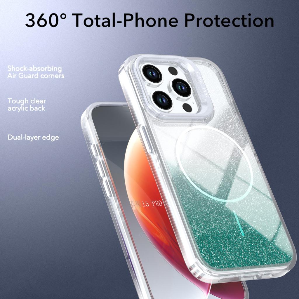 Для iPhone 14 Pro Max Магнитный чехол Градиентный с блестками Ударопрочный ТПУ ПК Чехол для телефона Совместим с MagSafe