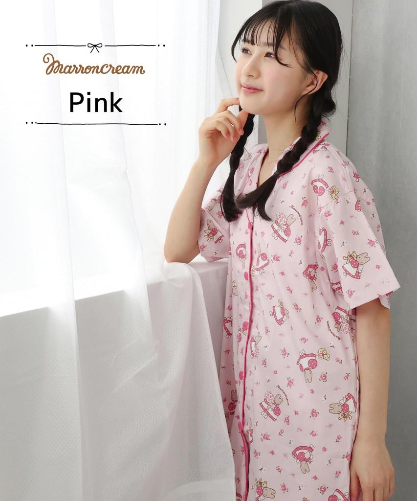 SAZAC Рубашка Marron Cream Короткая Длинная Цветочная Marron Cream Женская пижама, 100% хлопок, поплин, рукава, брюки, домашняя одежда, (Розовый/L/SAN1801)