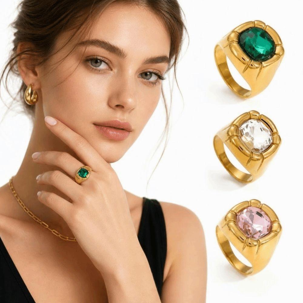 Colorful Zircon Zircon Rings Stainless Steel Finger Ring Elegant Gold Plated Rings for Women
