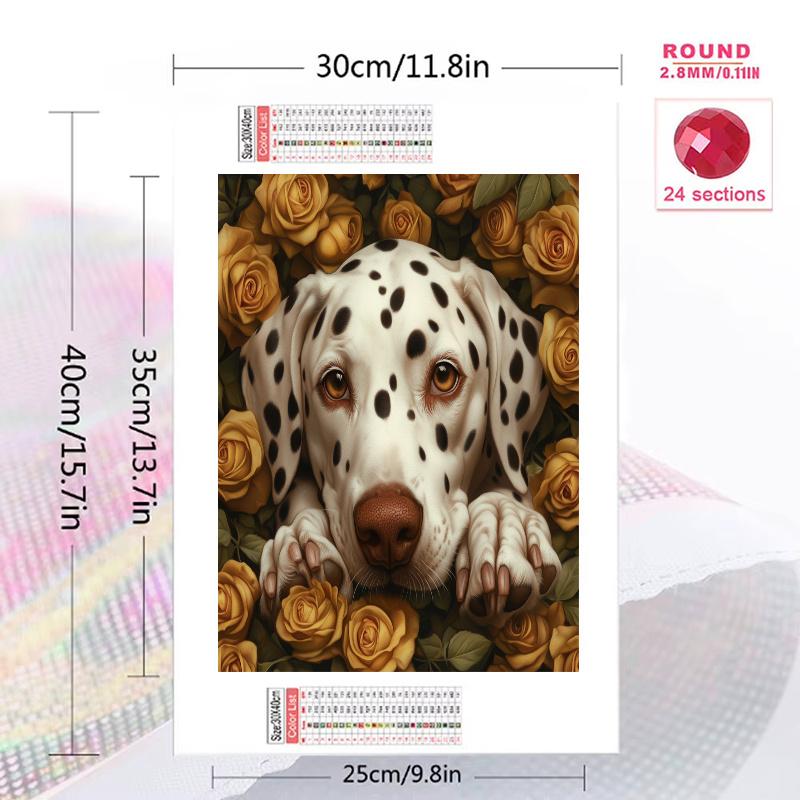 Dalmatian and roses Pattern 3pcs 100% Round Full Drill 5D DIY Diamond Painting Embroidery Cross Stitch Rhinestone Décor