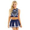 Women Japanese Schoolgirl Cosplay Uniform Girl Sexy Lingerie Sleeveless Crop Top with Mini Pleated Skirt Cheerleader Costume Set